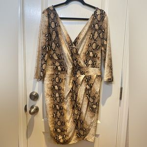 Sexy flattering snake skin print low v neck plus size dress .